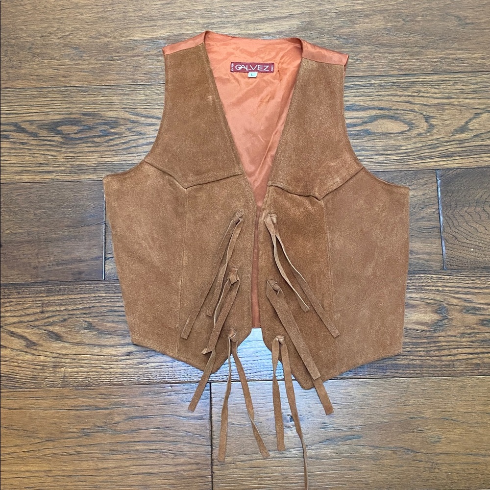 Vintage western leather fringe vest, brown suede, size S